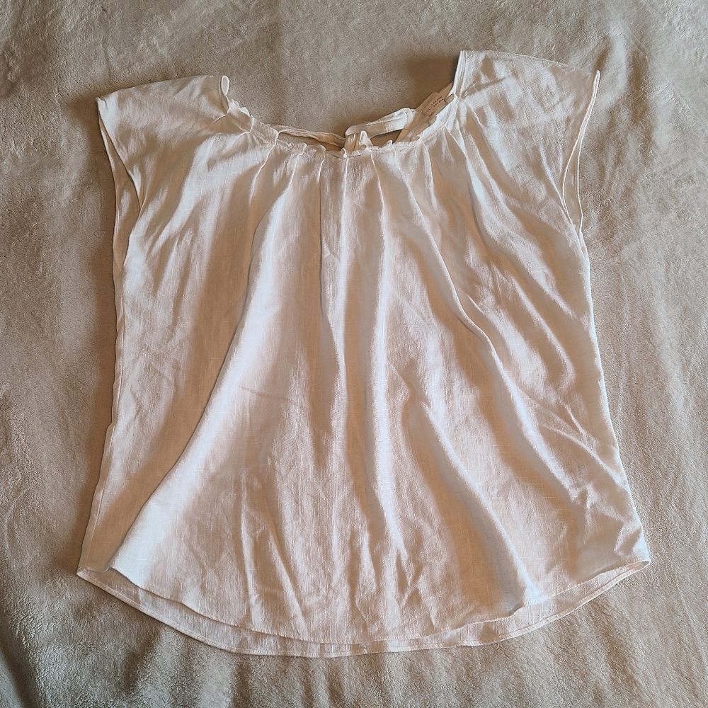 Lauren Conrad Linen Blend Women's L white Top coastal vacation peasant